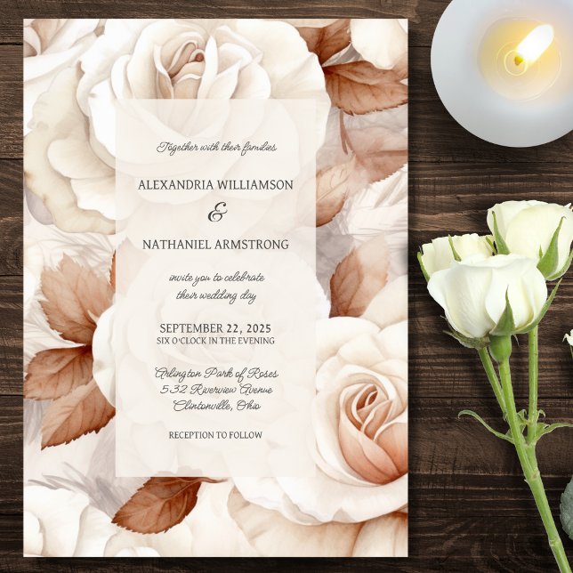 Elegant Ivory & Rust Roses Wedding  Invitation (Creator Uploaded)