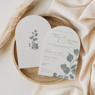 Elegant Ivory & Sage Fall Botanical Wedding Arch Invitation