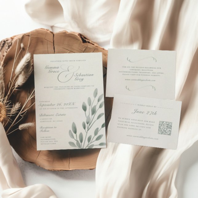 Elegant Ivory & Sage Fall Botanical Wedding Invitation (Creator Uploaded)