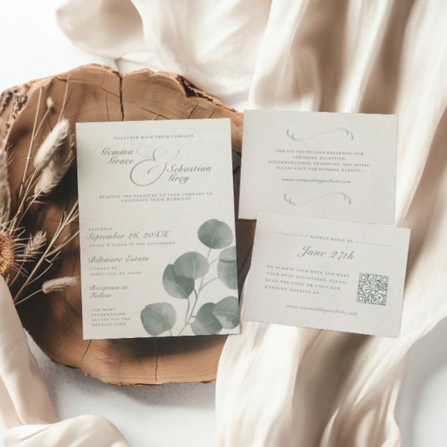 Elegant Ivory & Sage Fall Botanical Wedding Invitation (Creator Uploaded)