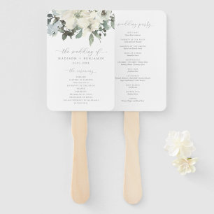 Elegant Ivory Sage Floral Greenery Wedding Program Hand Fan