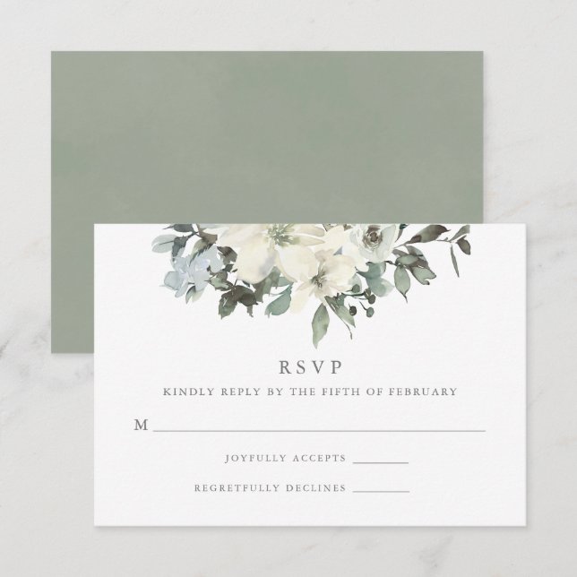 Elegant Ivory Sage Floral Greenery Wedding RSVP Card (Front/Back)