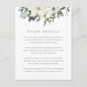 Elegant Ivory Sage Floral Wedding Guest Details Enclosure Card