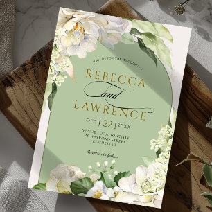Elegant ivory sage floral wedding invitation