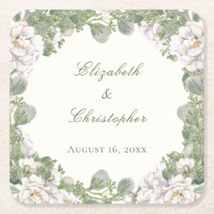 Elegant Ivory Sage Green Floral Wedding Coaster