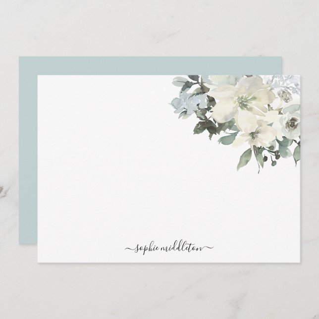 Elegant Ivory Sage Watercolour Floral  Card (Front/Back)