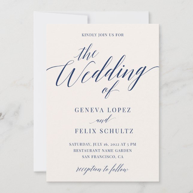 Elegant Ivory Script Wedding Details Invitation (Front)