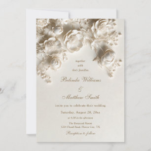 Elegant Ivory Sculptural Flowers Invitation