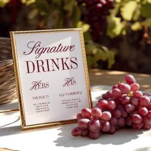 Elegant Ivory Signature Drinks Wedding Bar Sign