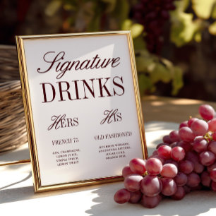 Elegant Ivory Signature Drinks Wedding Bar Sign