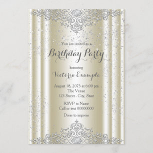 Elegant Ivory Silver Glitter Birthday Party Invitation