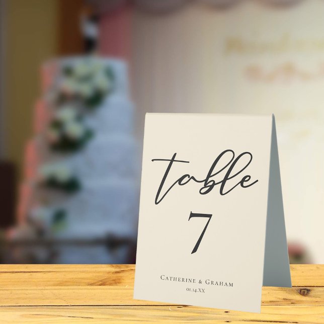 Elegant Ivory Simple Script Wedding Table Number (Creator Uploaded)