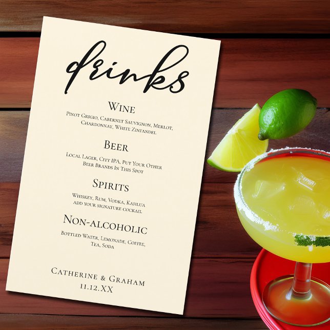 Elegant Ivory Simple Wedding Bar Menu Drinks (Creator Uploaded)