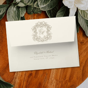 Elegant Ivory Taupe Monogram Wedding Crest Envelope