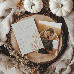 Elegant Ivory & Terracotta Fall Photo Wedding Invitation