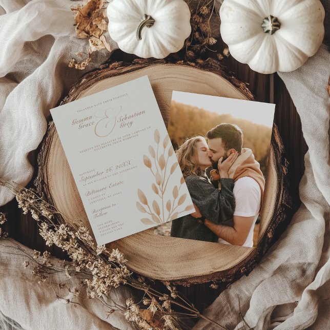 Elegant Ivory & Terracotta Fall Photo Wedding Invitation (Creator Uploaded)