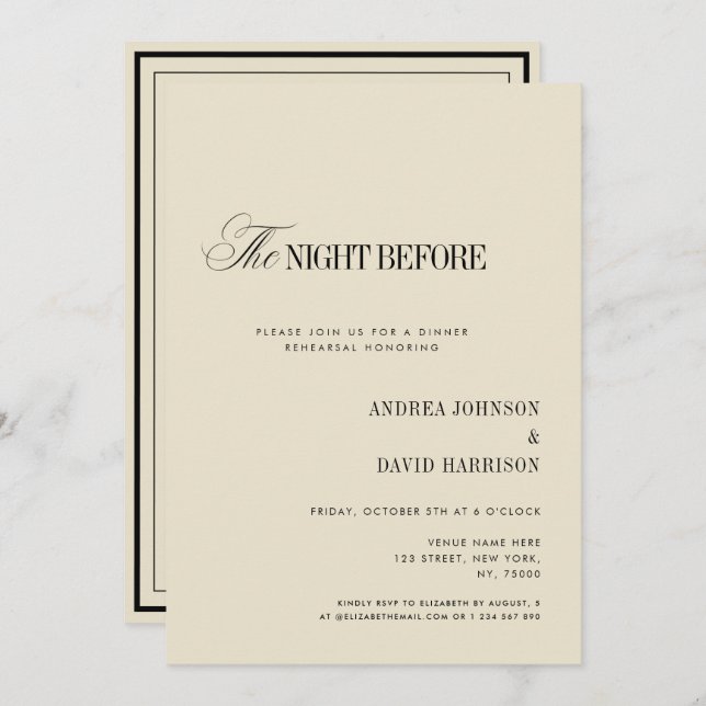 Elegant Ivory The Night Before Rehearsal Dinner Invitation (Front/Back)
