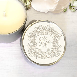 Elegant Ivory Vintage Monogram Crest Wedding Classic Round Sticker