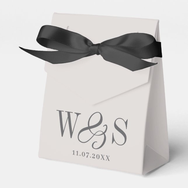 Elegant Ivory Wedding Couples Initials Favour Box (Front Side)
