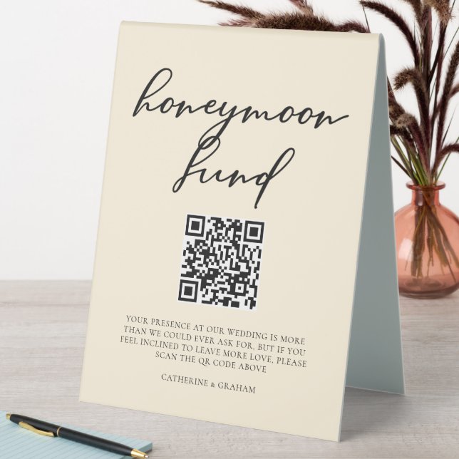 Elegant Ivory Wedding Honeymoon Fund QR Code (In SItu (Table))
