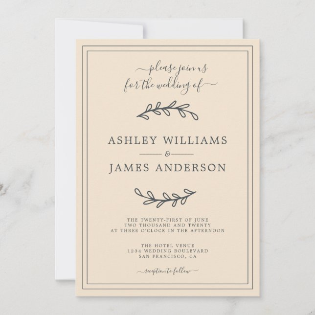 Elegant Ivory Wedding invitation (Front)