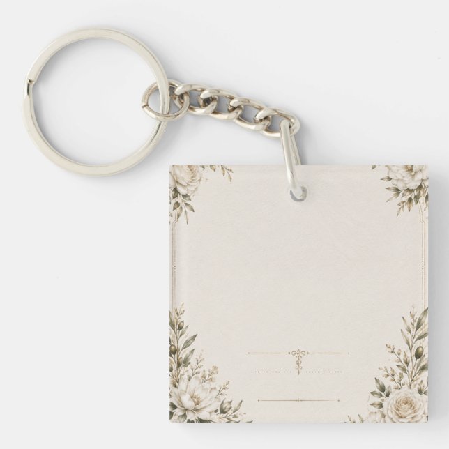 Elegant Ivory Wedding Invitation with Champagne  Key Ring (Front)