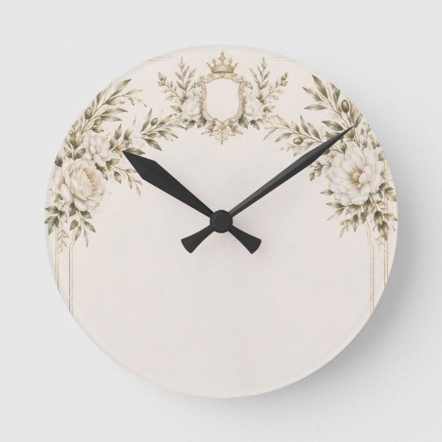 Elegant Ivory Wedding Invitation with Champagne  Round Clock (Front)