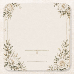 Elegant Ivory Wedding Invitation with Champagne Square Paper Coaster