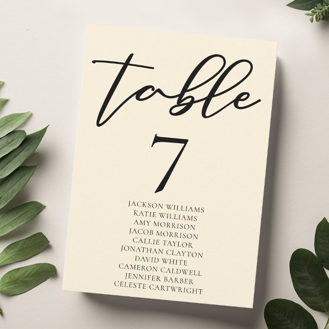 Elegant Ivory Wedding Table Number with Names Card (Creator Uploaded)