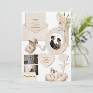 Elegant Ivory Wedding White Swan Invitation 