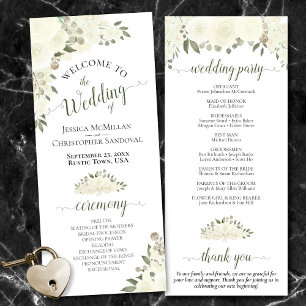 Elegant Ivory White Boho Watercolor Floral Wedding Programme
