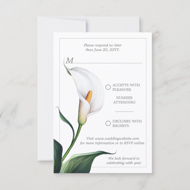 Elegant Ivory White Calla Lily Wedding RSVP Card (Front)