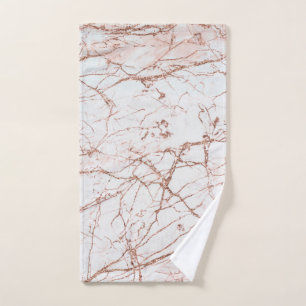Elegant ivory white faux rose gold glitter marble hand towel