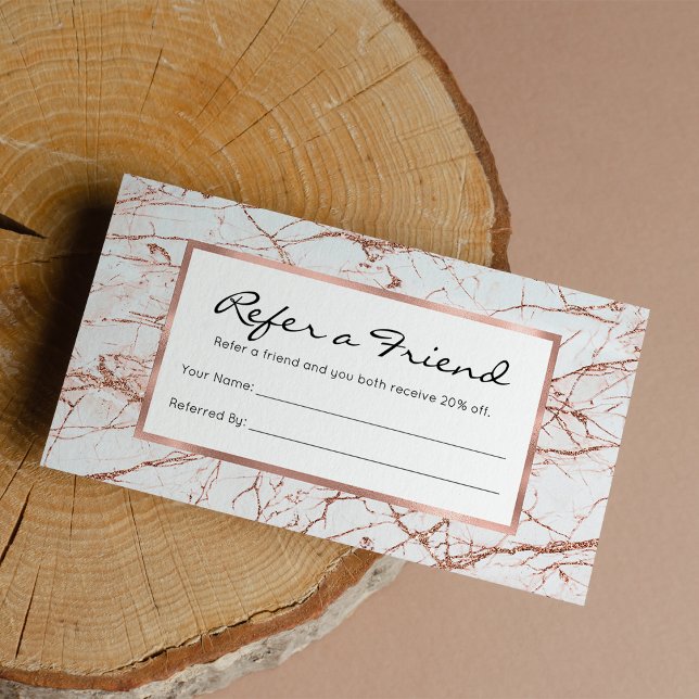 Elegant ivory white faux rose gold glitter marble referral card (Elegant ivory white faux rose gold glitter marble referral )