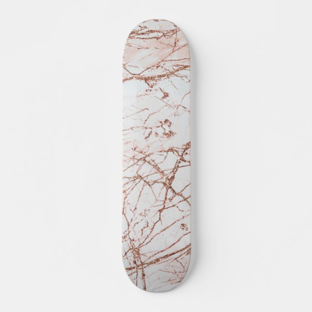 Elegant ivory white faux rose gold glitter marble skateboard (Front)