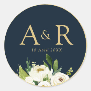 elegant ivory white floral navy wedding sticker
