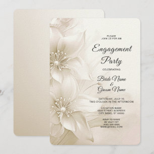 Elegant Ivory White Flowers Engagement Invitation