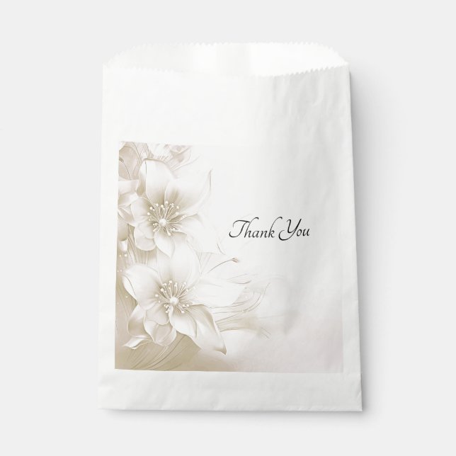 Elegant Ivory White Flowers Favour Bag (Front)