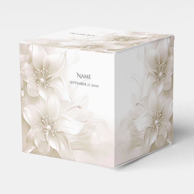 Elegant Ivory White Flowers Favour Box (Front Side)