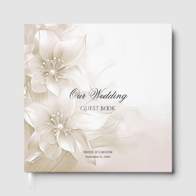 Elegant Ivory White Flowers Guest Book (Front)