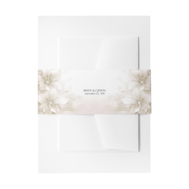 Elegant Ivory White Flowers Invitation Belly Band (Front Example)