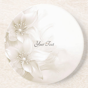 Elegant Ivory White Flowers Sandstone Coaster