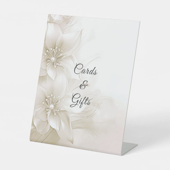 Elegant Ivory White Flowers Tabletop Signs (Front)