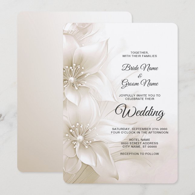 Elegant Ivory White Flowers Wedding Invitation (Front/Back)