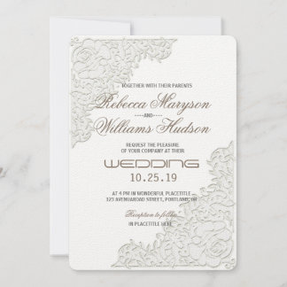 Elegant Ivory White Lace Corner Wedding Invitation