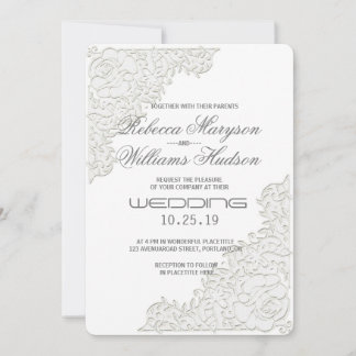Elegant Ivory White Lace Corner Wedding Invitation