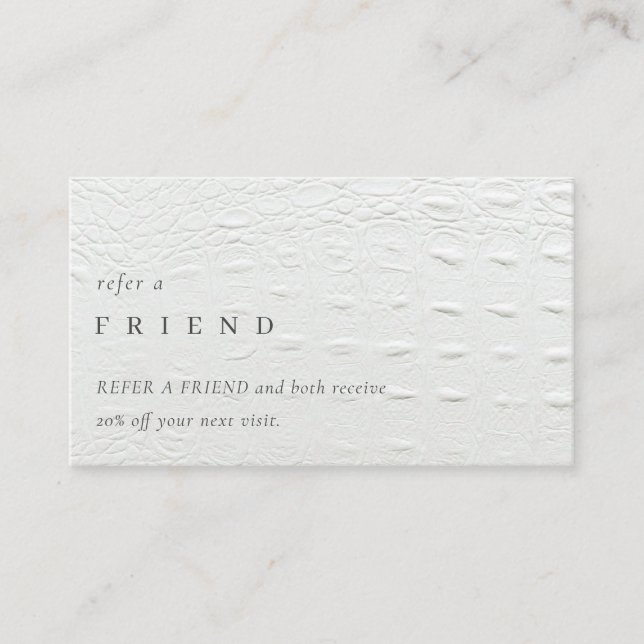 Elegant Ivory White Leather Texture Refer a Friend Business Card (Front)