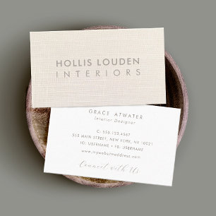 Elegant Ivory  White Linen Look Professional  Business Card
