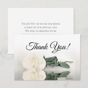 Elegant Ivory White Mirrored Rose Simple Wedding Thank You Card