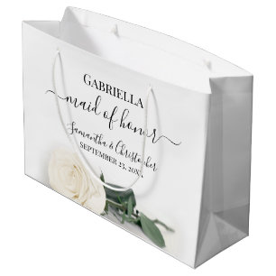 Elegant Ivory White Rose Maid of Honor Wedding Large Gift Bag